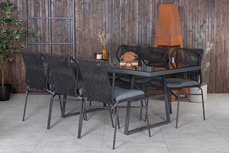 grande table de jardin contemporaine et chaise moderne